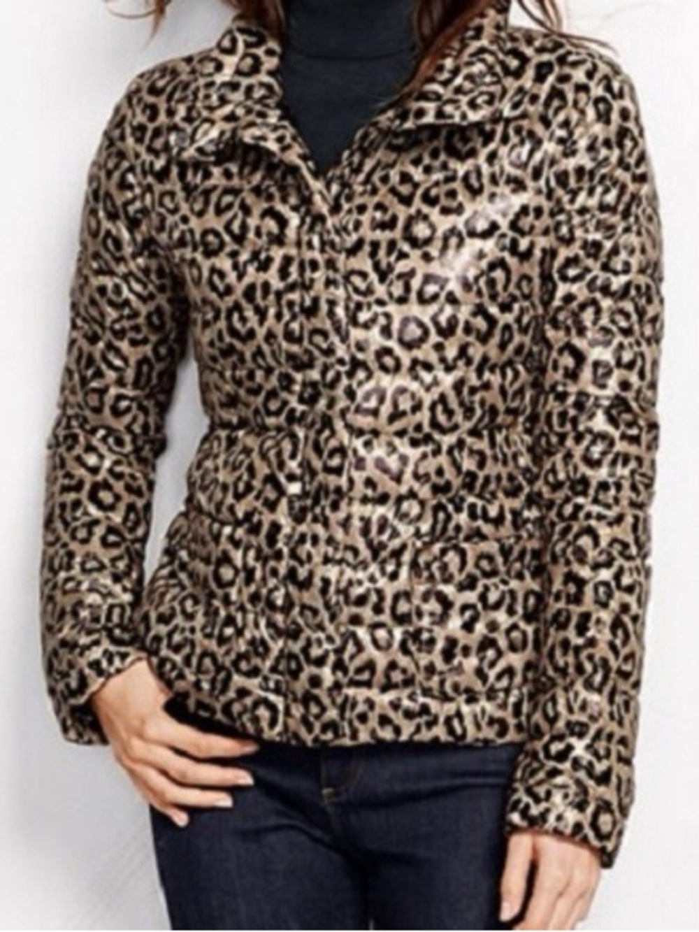 Land’s End Leopard Print Puffer Down Jacket Small